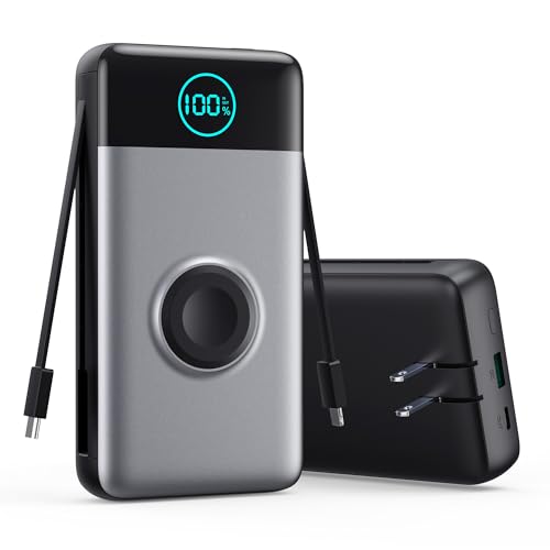 Portable Charger for iPhone, 40800mAh Power Bank with Built-in Cables & AC Wall Plug, All in One 5 Outputs USB C Fast Charging External Battery Pack for iPhone 17/16/15/14, Android, Travel Essential - color: Black, size: 40800mAh