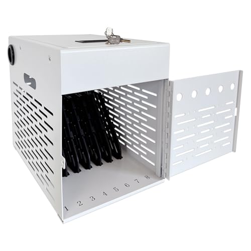 8-Device Tablet & Laptop Charging Cabinet, Lockable Steel Charging Station for Chromebooks, iPads & Devices Up to 14", Fully Assembled Storage Cabinet for Classroom, Office & Library, White - color: White with 8-Device Charging Cabinet