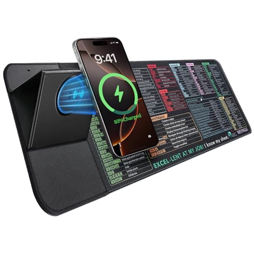 Wireless Charging Mouse Pad with Phone Holder Gaming Mousepad Desk Mat 15W Qi Fast Charging Pad Ultra-Smooth Surface Non-Slip Extended Premium Black Computer Keyboard Mat for MacBook PC Laptop - color: Shortcut Keys