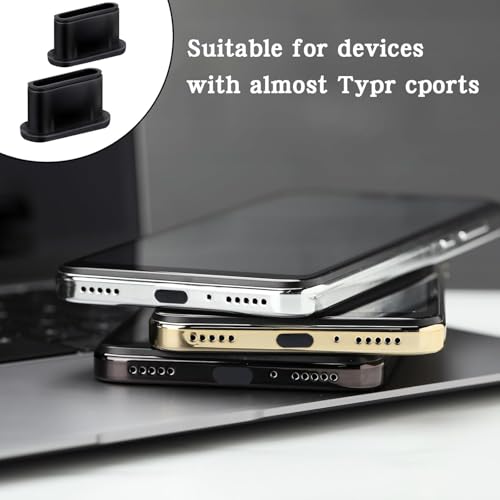 USB C Plug Cover Dust Plug, Black, Silicone, 20 Pcs | Type C Port Protection Cap, With Plastic Cleaning Brush, For Most Type C Mobile Phone Tablet, Anti Dust