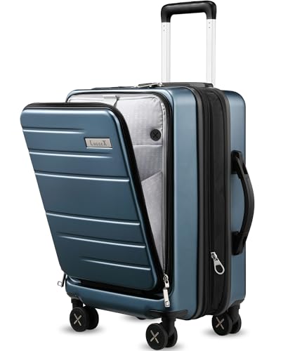 LUGGEX Carry On Front Pocket Suitcase, 22x14x9 Airline Approved, Blue, 20" | Carry On Luggage, 22x14x9 Airline Approved, Front Opening, Front Pocket, TSA Lock, Spinner Wheels - color: Blue, size: Carry-On 20-Inch