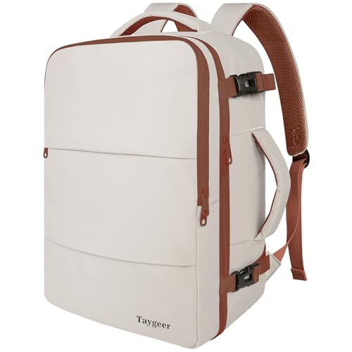 Taygeer Backpack for Women, College Backpack with Laptop Compartment 40l | Travel Laptop Mochila Carry On Luggage with Shoe Pouch, Airline Approved Personal Item Bag for Weekender Hiking, Khaki White - color: Khakiwhite, size: X-Large