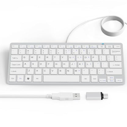 Ultra-Slim 78keys USB Mini Wired Keyboard with Media Hotkeys for Apple Mac Pro, MacBook 56Pro/ iMac, Air, Mac mini, Laptop Computers, Windows Desktop PC 11/10/8/7, with USB-A to C OTG Adapter, White - color: Silver White, size: USB-A