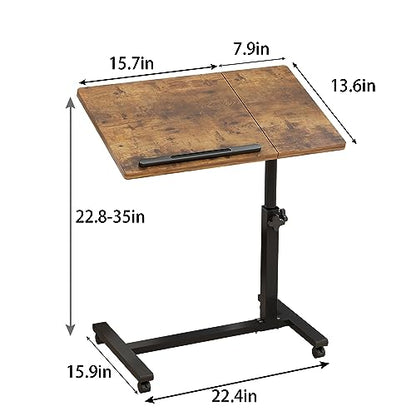 TigerDad Adjustable Overbed Table with Wheels, Rolling Laptop Bed Desk for Home Hospital Use, Height & Tilt Adjustable Mobile Table for Eating, Working, Reading in Bed or Sofa