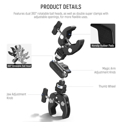NEEWER Double Super Clamp Camera Mount with Magic Arm, NATO Interface, Cold Shoes, 1/4" Locating Holes for ARRI, Desk Studio Photography Light Stand Pole Cross Bar Umbrella Holder Clamp Mount, UA060 - style: UA060
