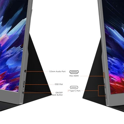 qaf 15.6 Inch Portable Monitor 1080P USB-C HDMI Display, Ultra-Thin IPS Screen, 100% sRGB, Travel Second Monitor for Laptop Mac PC Phone PS5 Xbox, Built-in Speakers, Space Gray - style: 15.6-inch Space Gray
