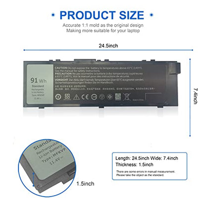 91Wh MFKVP T05W1 Battery for Dell Precision 15 7510 7520 M7510 17 7710 7720 M7710 Series, TO5W1 0TWCPG 451-BBSF 451-BBSB TWCPG GR5D3 0FNY7 1G9VM M28DH, 72Wh T05W1 11.1V / 91Wh MFKVP 11.4V - size: MFKVP