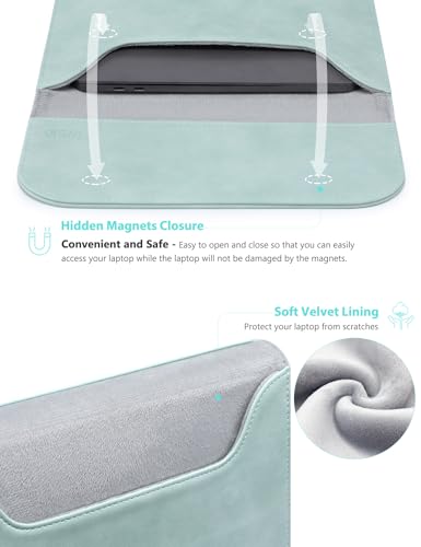HYZUO 13.3-14 Inch Laptop Sleeve Case for MacBook Pro 14 M5/M4/M3/M2/M1 Pro/Max A3426 A3427 2026-2021, 13.3" MacBook Air/Pro, 13.5-13.8 Surface Laptop, HP Envy 13, Faux Suede Leather, Mint Green - color: Mint Green, size: 13.3-14 Inch
