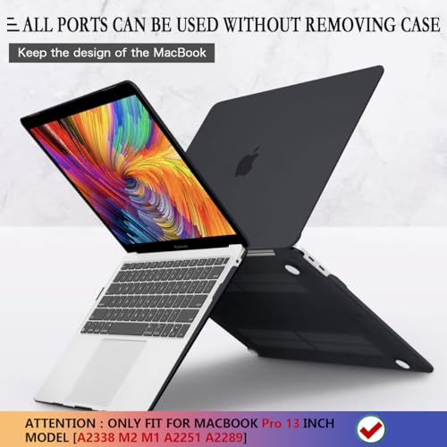 CISSOOK Matte Black Hard Shell Case Compatible with MacBook Pro 13 Inch Case 2025-2016 Release Model A2338 A2251 A2289 with Touch bar, MacBook Pro 13 M1 M2 with Keyboard Cover | 4in1 Set Hard Shell Case with Keyboard Cover for 2020-2025 MacBook Pro 13 M2&
