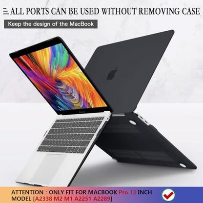 CISSOOK Matte Black Hard Shell Case Compatible with MacBook Pro 13 Inch Case 2025-2016 Release Model A2338 A2251 A2289 with Touch bar, MacBook Pro 13 M1 M2 with Keyboard Cover | 4in1 Set Hard Shell Case with Keyboard Cover for 2020-2025 MacBook Pro 13 M2&