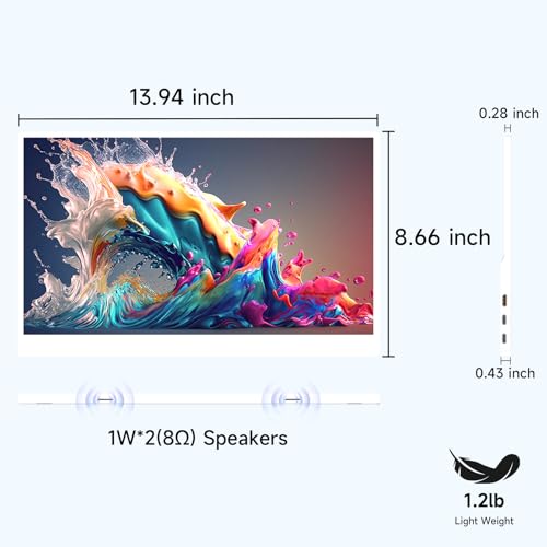 QAF Portable Monitor for Laptop, 15.6 Inch FHD 1080P USB-C HDMI 100% sRGB HDR IPS Display, Ultra-Thin Travel Second Screen Compatible with Laptop Mac PC Phone PS5 Xbox Switch, Built-in Speakers, White - style: 15.6-Inch Pure White