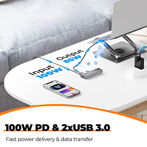Tobenone Laptop Docking Station Stand for MacBook Pro/Air/Dell/HP/Surface/Lenovo, Mac Docking Station with 4K HDMI, USB 3.0, RJ45, PD 3.0, USB C Laptop Stand Hub for Desk with 360 Rotating Base Grey