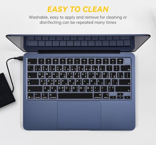 Arabic Silicone Keyboard Cover Skin Compatible with 2026 13 inch Apple MacBook Neo 13 A3404 with A18 Pro Chip, MacBook Neo 13-inch Laptop Arabic Language Keyboard Protector - Black - color: Black-Arabic, size: MacBook Neo 13" 2026+