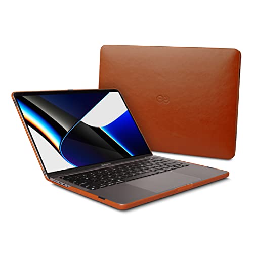 Dreem Euclid Hard Shell Laptop Cover for MacBook Pro 14'' Case 2021-2025 – Premium Vegan Leather, Protective Dual-Shell Design, Slim Executive Professional Case with Port Access - Caramel - color: Caramel, size: MacBook Pro 14"