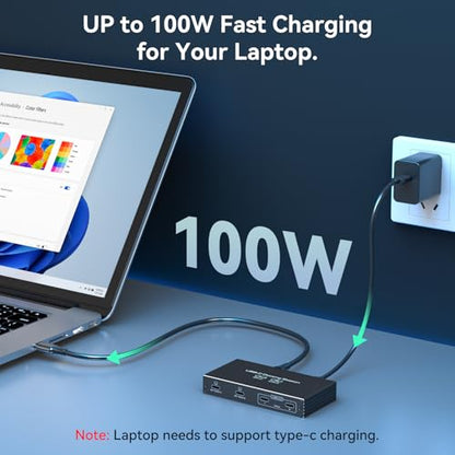 TJCXELE 4K120Hz USB C Splitter Dual Monitor Thunderbolt Docking Station 6-in-1 Dual USB C Monitor 100W PD, 10Gbps USBC Data Ports USBC Splitter 1 in 4 Out for Dell/HP/MacBook and Other Laptops