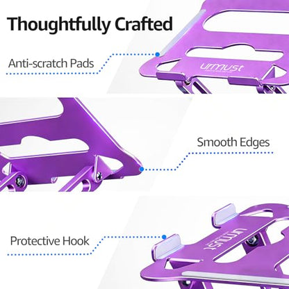 Adjustable Laptop Stand for Desk, 10-15.6“ Laptop Riser, Purple | Sturdy Aluminum Foldable Stand, Heat-Dissipation Design, Ergonomic Holder Fits MacBook/Dell/HP/Lenovo for Home/Office. - color: E-Purple