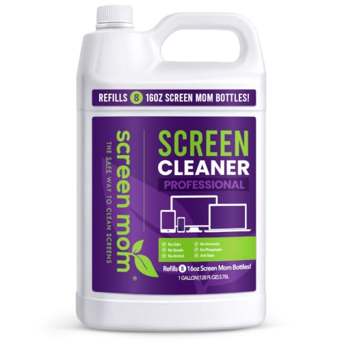 Screen Mom Screen Cleaner Spray 1-Gallon for TV, Car, Laptop and Computer | Streak-Free Formula, Glass & OLED Safe, Refill Dispensing Tap, Alcohol & Ammonia Free, Phones & Tablets Multi-Screen Cleaning - size: 128 Fl Oz (Pack of 1)