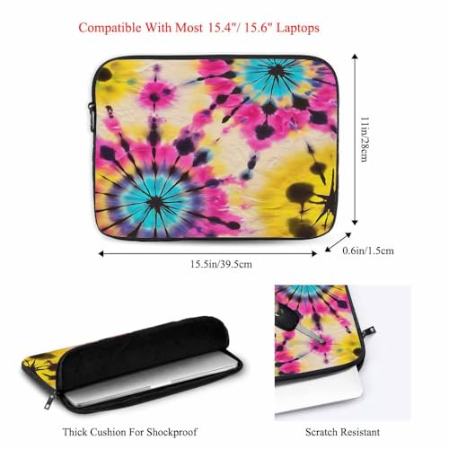 Laptop Sleeve Bag 15.4 15.6 Inch,Tie Dye Pattern Abstract Yellow Blue Protective Polyester Computer Cases Laptop Cover Briefcase Bag Tablet Travel Cover - color: LPS-025