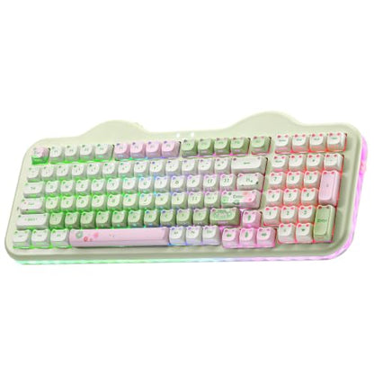 YUNZII C98 Cute Wireless Mechanical Keyboard(Green Mao, Milk Switch) | Cake Keyboard,99 Keys with Number Pad, MAO Keycaps, BT5.0/2.4G/USB-C,Hot Swap, Gasket Mount, Custom RGB Backlight for Win/Mac - color: Green MAO, size: Milk V2 Linear Switch
