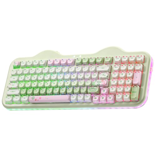 YUNZII C98 Cute Wireless Mechanical Keyboard(Green Mao, Milk Switch) | Cake Keyboard,99 Keys with Number Pad, MAO Keycaps, BT5.0/2.4G/USB-C,Hot Swap, Gasket Mount, Custom RGB Backlight for Win/Mac - color: Green MAO, size: Milk V2 Linear Switch