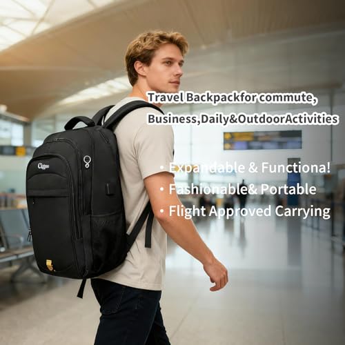 Durable 15.6 Inch Laptop Backpack, Anti-Theft Business Travel Backpack with USB Charging & Multiple Compartments, Water-Resistant Expandable Computer Bag for College and Work - Black