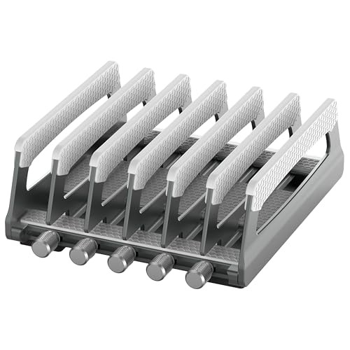 6-Slot Vertical Laptop Stand & Holder –Adjustable Aluminum Laptop Stand Vertical for Desk Fits 6 Devices, MacBook & Gaming Laptops (Up to 17.3”)–Space Saving Laptop Storage Rack - Grey - size: 6 - Slot
