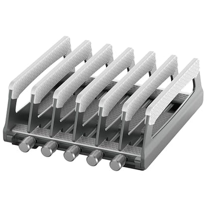 6-Slot Vertical Laptop Stand & Holder –Adjustable Aluminum Laptop Stand Vertical for Desk Fits 6 Devices, MacBook & Gaming Laptops (Up to 17.3”)–Space Saving Laptop Storage Rack - Grey - size: 6 - Slot