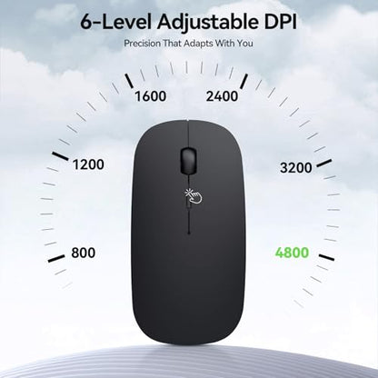 TECKNET Bluetooth Wireless Mouse for Laptop, Rechargeable Silent Computer Mouse (Bluetooth 5.2/3.0 & 2.4G), Ultra-Thin, 6-Level Adjustable 4800 DPI Bluetooth Mouse for Mac OS, iPad, Windows, Android - color: black