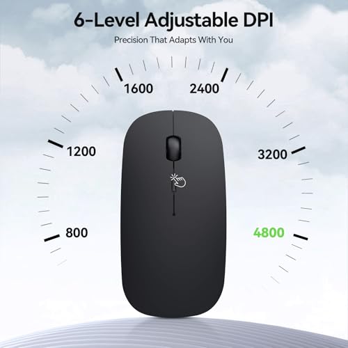 TECKNET Bluetooth Wireless Mouse for Laptop, Ultra-Thin Rechargeable Mouse | Bluetooth 5.2/3.0 & 2.4G, 6-Level Adjustable 4800 DPI Computer Mouse for Mac OS, iPad, Windows, Android - color: black