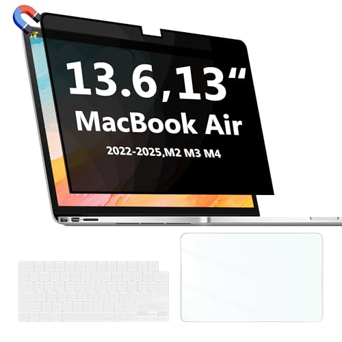 Magnetic Privacy Screen Protector Compatible with MacBook Air 13.6/13 Inch (2022-2025, M2, M3，M4), Hard Shell Case + Keyboard Cover + Screen Protector Crystal Clear Anti-Spy Anti Fingerprint - color: HH-13.6 CS