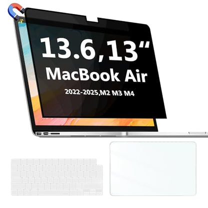 Magnetic Privacy Screen Protector Compatible with MacBook Air 13.6/13 Inch (2022-2025, M2, M3，M4), Hard Shell Case + Keyboard Cover + Screen Protector Crystal Clear Anti-Spy Anti Fingerprint - color: HH-13.6 CS