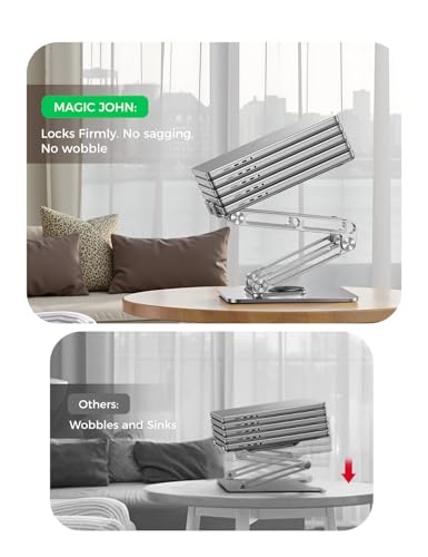 MAGIC JOHN Triple-Fold Laptop Stand for Desk with 360 Rotating Base, Adjustable Laptop Riser, Portable Laptop Holder, Ergonomic Computer Notebook Stand for MacBook, Dell, HP Up to 17.3'' Laptops