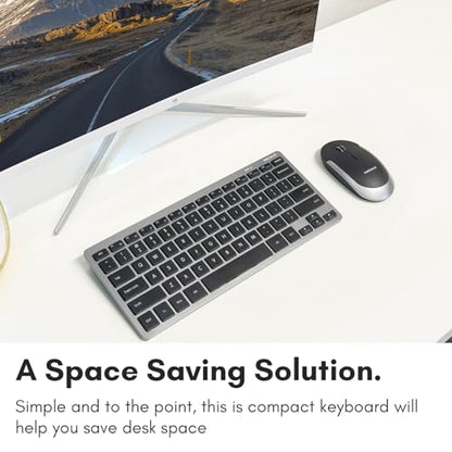Macally Small Wireless Keyboard | Mini Keyboard for PC - Slim, Quiet & Portable for Laptop, Desktop PC, Surface, Chromebook - Space Gray - color: Space Gray