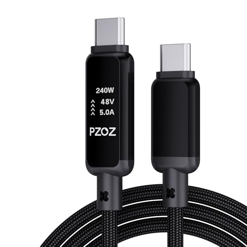 pzoz USB C to USB C Cable 240W PD 3.1 Fast Charging Cable with LED Display, E-Marker Smart Chip, 5A Type C Charger Cord for iPhone Samsung Galaxy MacBook Pro/Air, iPad Pro, Steam Deck(4, feet)