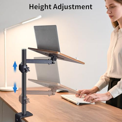 Adjustable Book Stand with Desk Clamp Mount, Wooden Reading Holder with Metal Arm, Black