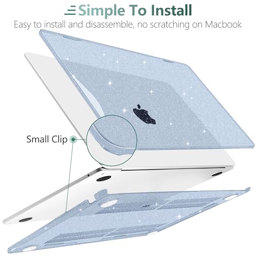 TWOLSKOO Glitter Case for MacBook Air 13 inch M5 2026 M4 M3 M2 2025-2022 (Model A3449 A3240 A3113 A2681), Bling Hard Shell Case & Keyboard Cover & Screen Film for MacBook Air 13.6 inch, Star Blue - color: Star Blue