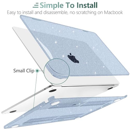 TWOLSKOO Glitter Case for MacBook Air 13 inch M5 2026 M4 M3 M2 2025-2022 (Model A3449 A3240 A3113 A2681), Bling Hard Shell Case & Keyboard Cover & Screen Film for MacBook Air 13.6 inch, Star Blue - color: Star Blue