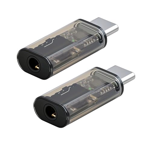 cablecc 2pcs/lot USB-C Type C to 16bit 48kHz 3.5mm Audio AUX & MIC Sound Card Adapter Compatible with Laptop Tablet Phone - style: DAC Audio 3.5mm Transparent