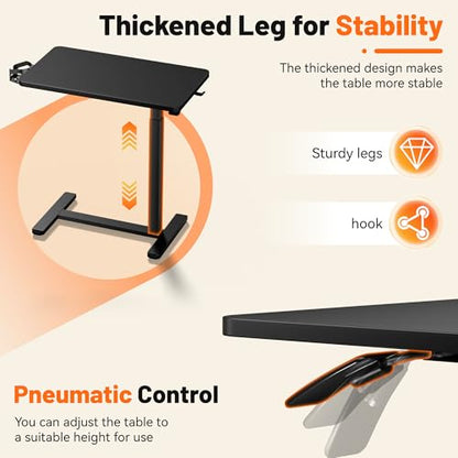 YESHOMY Adjustable Bedside Table with Wheels, Phone Stand, Cup Holder and Headphone Hook, Adjustable Height Side Table, Hospital and Home Use, Black - color: Black, size: 27.5 Inch