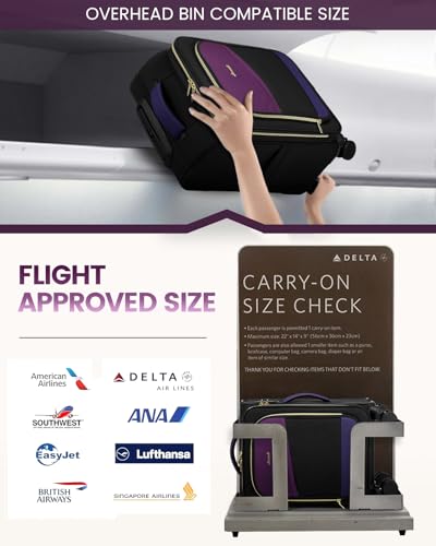 LOVEVOOK 5 Pcs Carry On Luggage 22x14x9 Airline Approved with 40L Laptop Travel Backpack, 20 Inch Carry On Suitcases with Wheels, Rolling Suitcase for Women Men, with TSA Lock Weekender Luggage - color: Black-violet-indigo Purple, size: 20 Inch-5Pcs