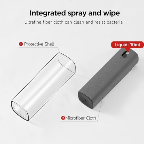 YTT Screen Cleaner, All-in-One Spray & Wipe Cleaner, with Transparent Protective Shell for All Phones, Laptop and Tablet Screens (Gray) - color: Gray