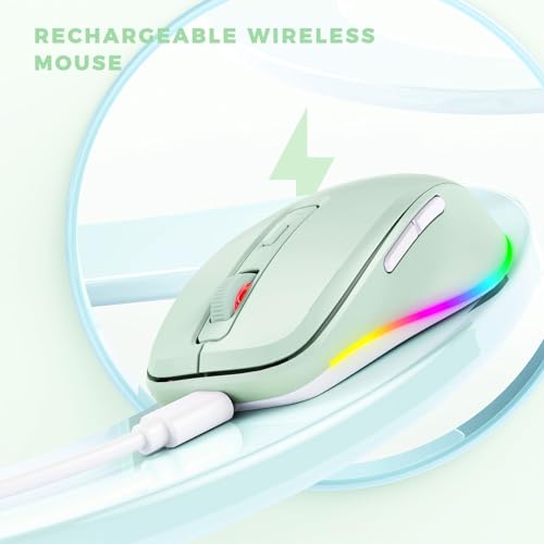 PEIOUS Wireless Mouse Jiggler - Keep Computers Awake, Light Green | Rechargeable LED Mouse, Silent Clicks, Adjustable DPI and Random Movement Keep Computers Awake for Laptop/PC/Mac - color: Light Green