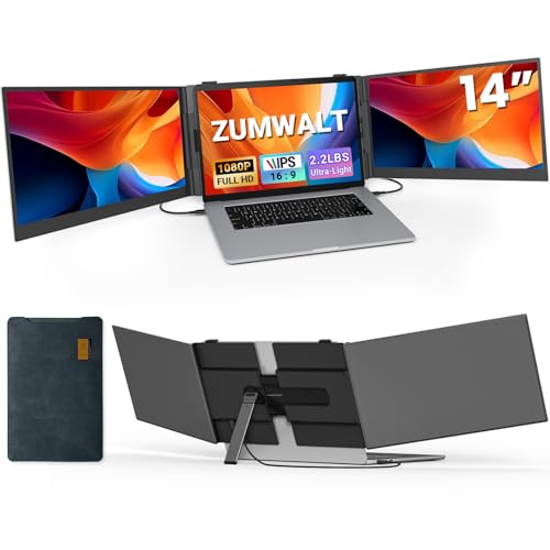 Laptop Screen Extender, Ultra Thin 14" 1080P FHD Triple Portable Monitor for Laptops 13-17.3", 2.2lbs Lightweight Travel Dual Monitor Extender, Plug-Play Aluminum Extended for Mac/Windows/PS5/Chrome - style: 14" Ultra-thin Triple Screen