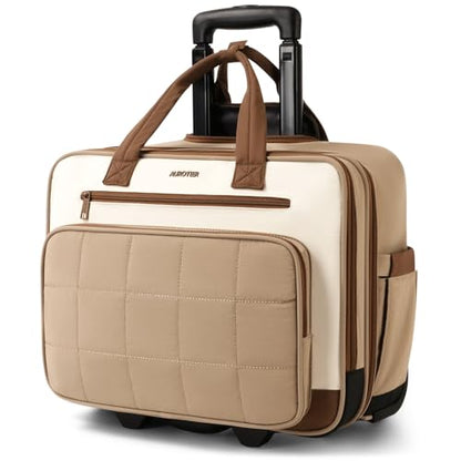 AUROTIER Rolling Puffer Laptop Bag, Rolling Briefcase for Women, Wheeled 16 Inch Computer Bag, Water Resistant Stylish Overnight Underseat Carry On Luggage with Wheels for Work Travel Business, Khaki - color: Khaki