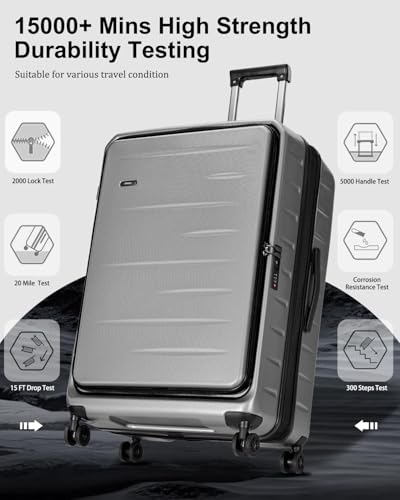 CENSIEN Luggage Sets 2 Pieces, 20 Inch Carry On Luggage and Expandable 28 Inch Checked Luggage with Spinner Wheels, Lightweight ABS+PC Hard Shell Suitcase with Front Opening, TSA Lock (Gray, 20/28) - color: Gray, size: 2-Piece Set (20/28)