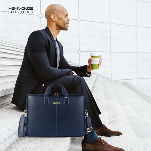 HAMMONDS FLYCATCHER Genuine Leather Laptop Bag for Men, Padded 15.6" Laptop Sleeve, Leather Messenger Bag for Men Briefcases - color: Blue