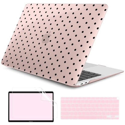 DONGKE Case for MacBook Air 13 Inch (2021-2018 Models A2337 M1/A2179/A1932), Chalk Pink Polka Dots Hard Shell Case with Keyboard Protector, Compatible with Retina Display and Touch ID - color: Chalk Pink Polka Dots