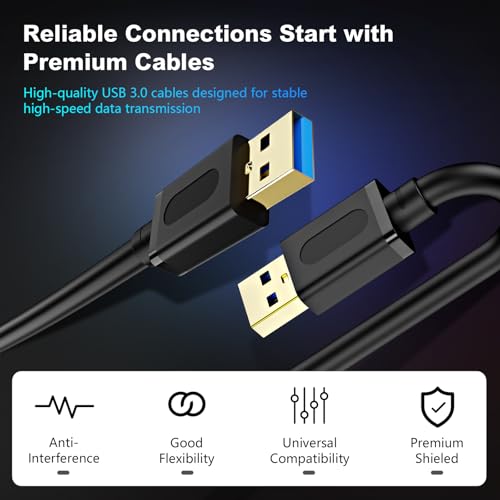 USB 3.0 Male to Male Cable 1Ft,USB to USB Cable with Gold-Plated Connector for Hard Drive Enclosures, DVD Player, Laptop Cooler (1Ft/0.3M) - size: 1 ft/0.3 m