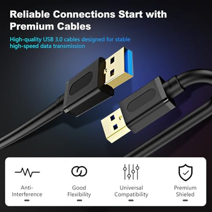 USB 3.0 Male to Male Cable 10Ft,USB to USB Cable with Gold-Plated Connector for Hard Drive Enclosures, DVD Player, Laptop Cooler (10Ft/3M) - size: 10 ft/3 m
