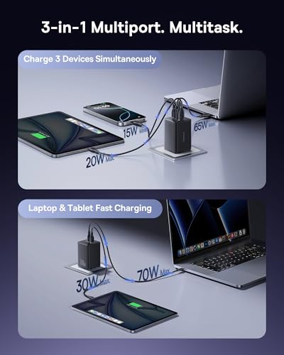 Baseus 100W USB C Charger Block Bundle with Baseus Portable Charger with Built in Cable, 100W Laptop Power Bank 20000mAh